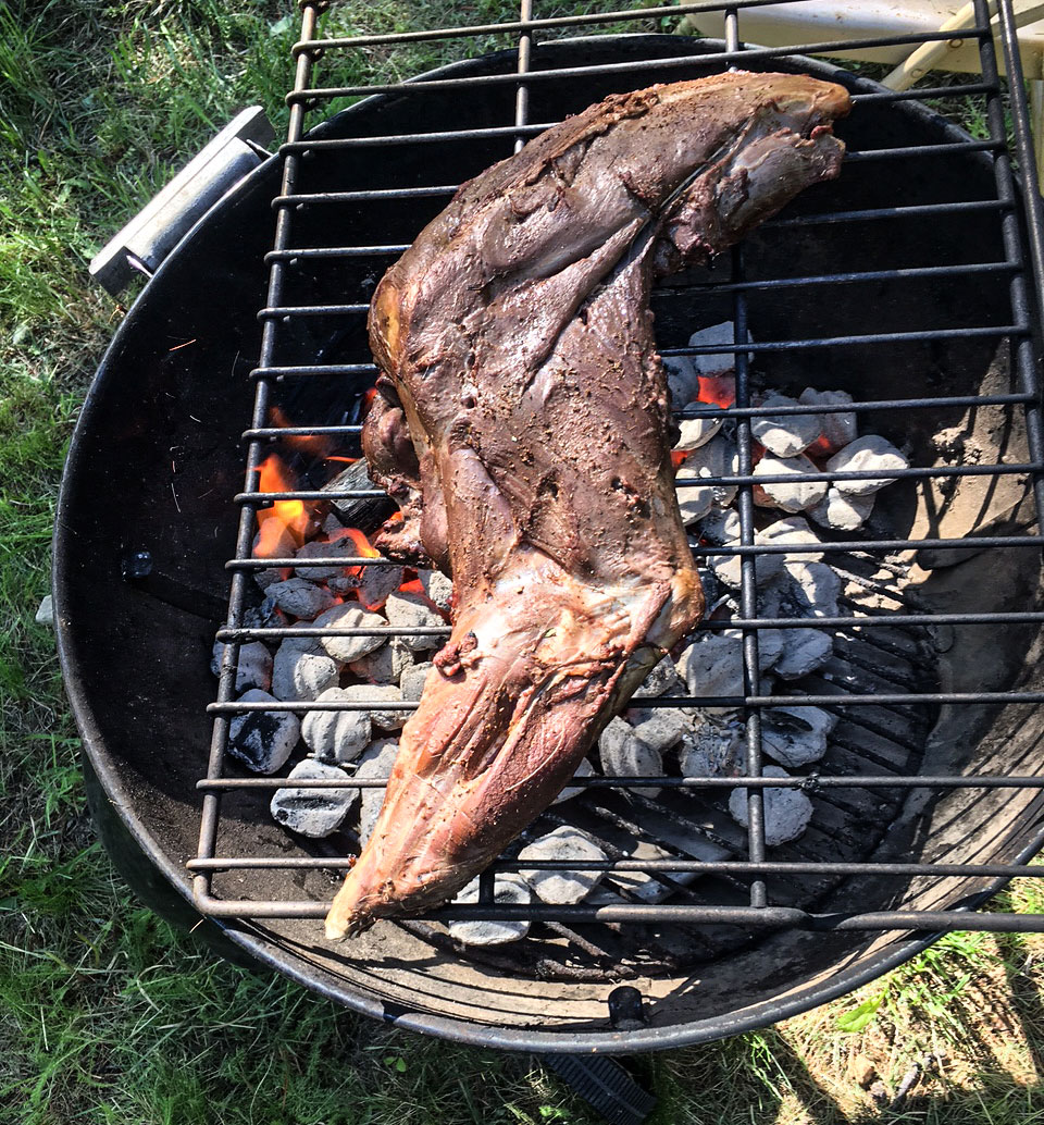 Grilling antelope leg