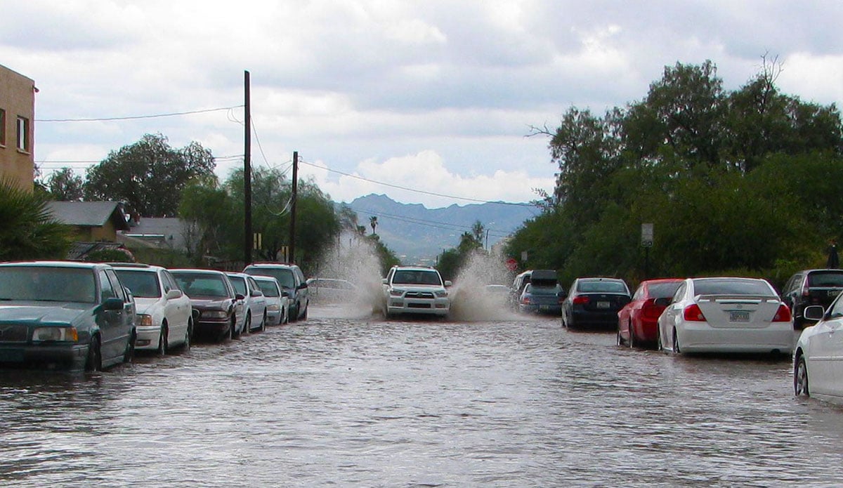 Flooded city street in Tucson