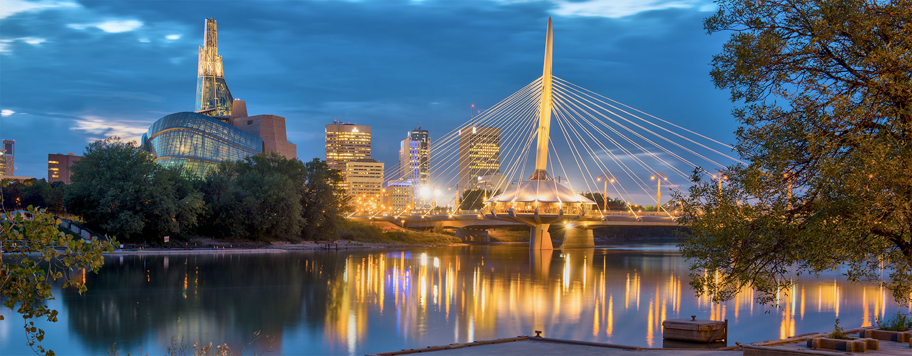 Winnipeg Esplanade Riel Bridge in evening