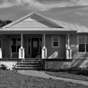 Black and white photo of house