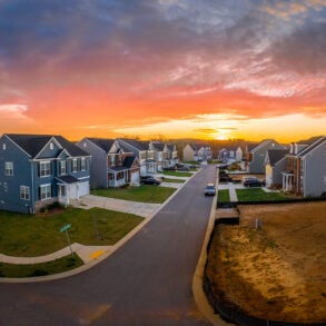 New subdivision with large houses in evening