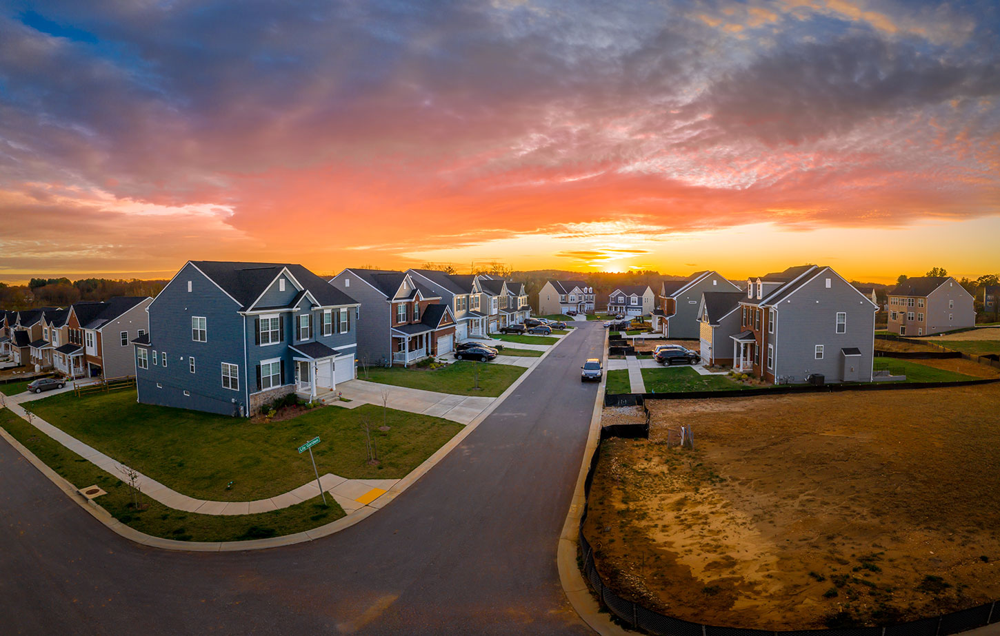 New subdivision with large houses in evening