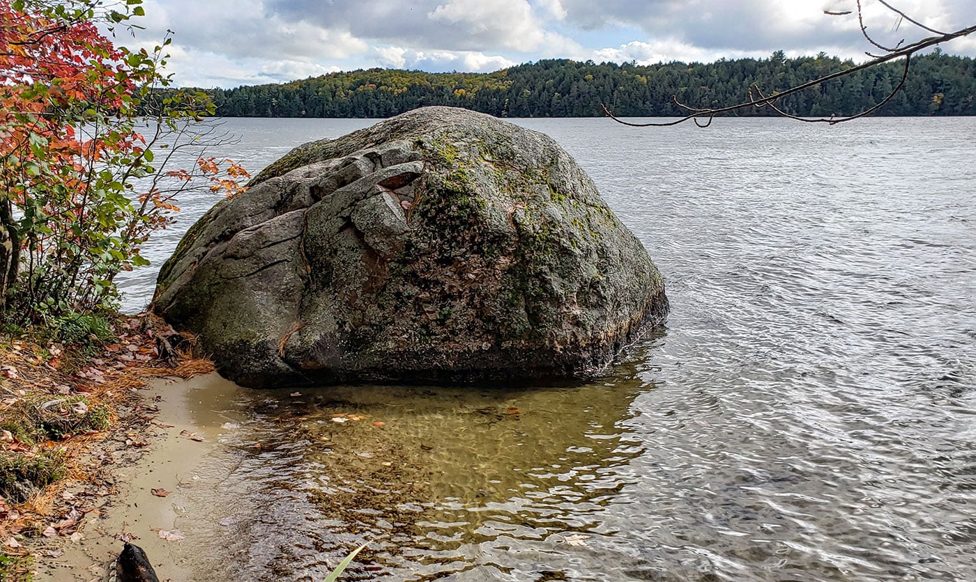 Boulder in lake