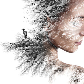 Woman/crow double exposure