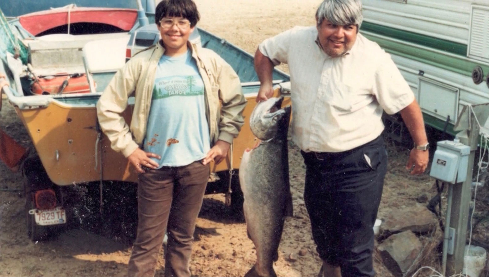 Author's brother and father with chinook salmon