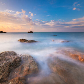 Rocky coast with time lapse waves