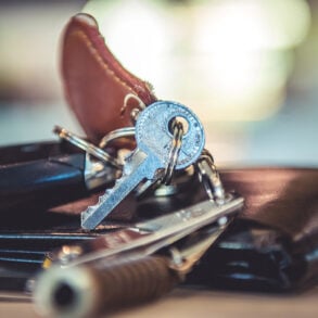 Leather keychain and wallet, with keys