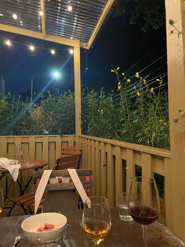 Restaurant patio at night
