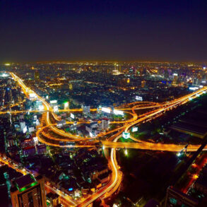City at night, aerial view