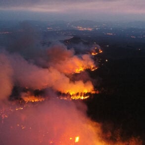 Aerial view of wildfire