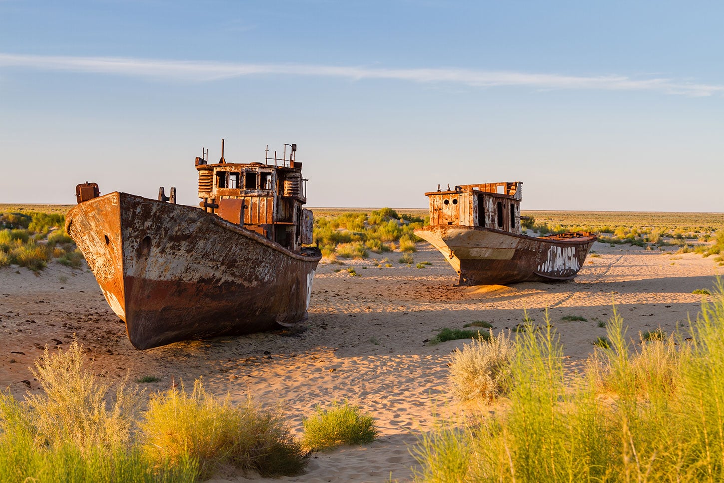 Abandoned, rusting ships in the former Aral Sea