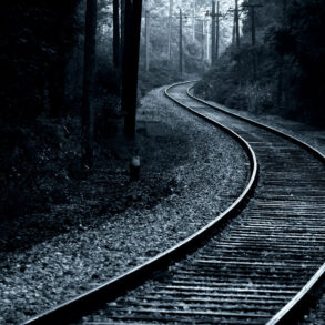 Curving railroad tracks