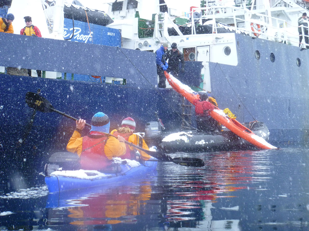 Loading kayaks in Antarctica