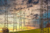 Transmission lines at sunset