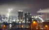 Refinery at night with fog