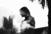 Woman, shadow, palms
