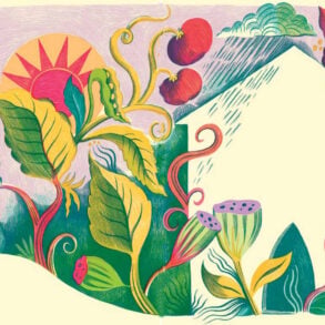 House among garden, illustration by Melissa Castrillón