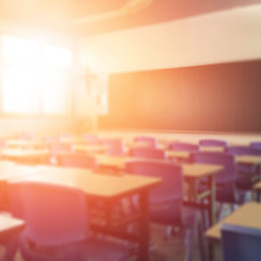 Blurred classroom with sunlight
