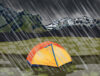 Illustration of tent in Iceland rain.