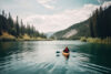 Kayaker on mountain lake