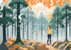 Illustration of woman in smokey forest