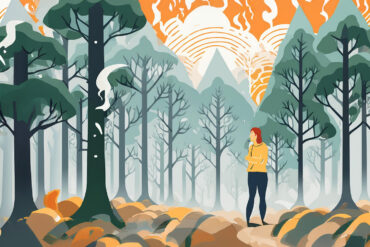 Illustration of woman in smokey forest