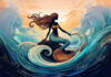 Mermaid on rock among waves (AI-generated)