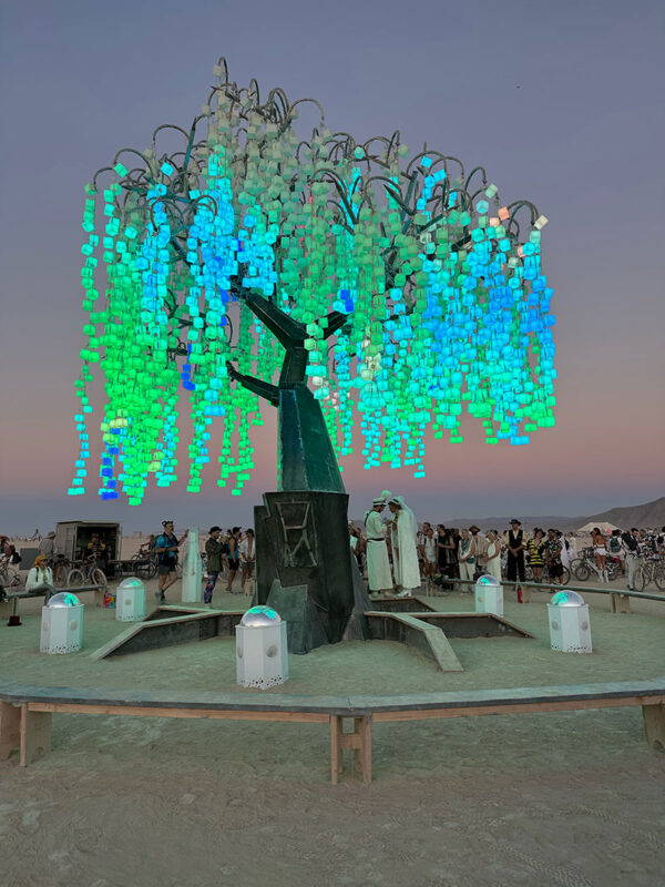 Beautiful lit sculpture tree at Burning Man