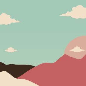 Illustration of mountains, clouds and sky