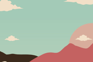 Illustration of mountains, clouds and sky