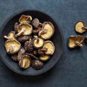 Dried shiitake mushrooms in bowl