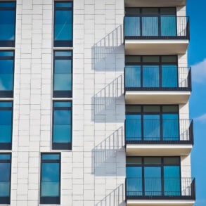 Building with windows and clouds
