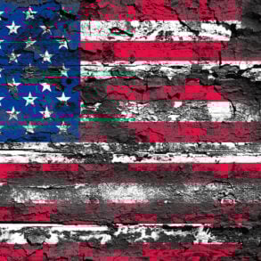 American flag painted onto rotting wood