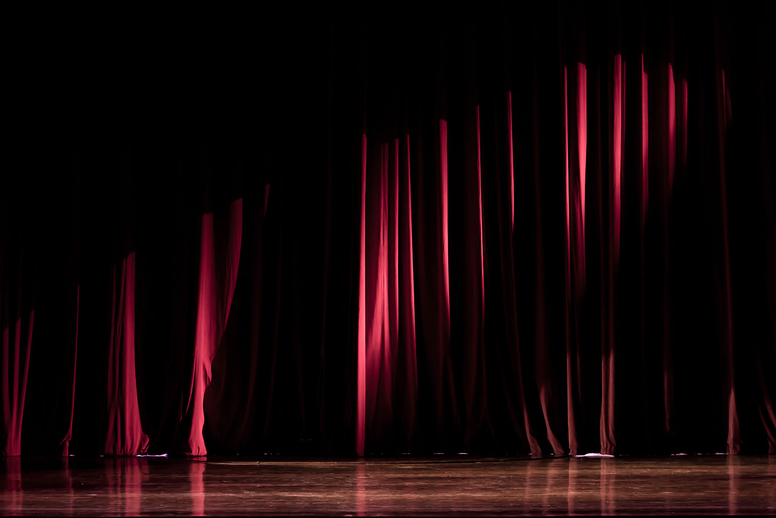 Stage curtains, mixed lighting