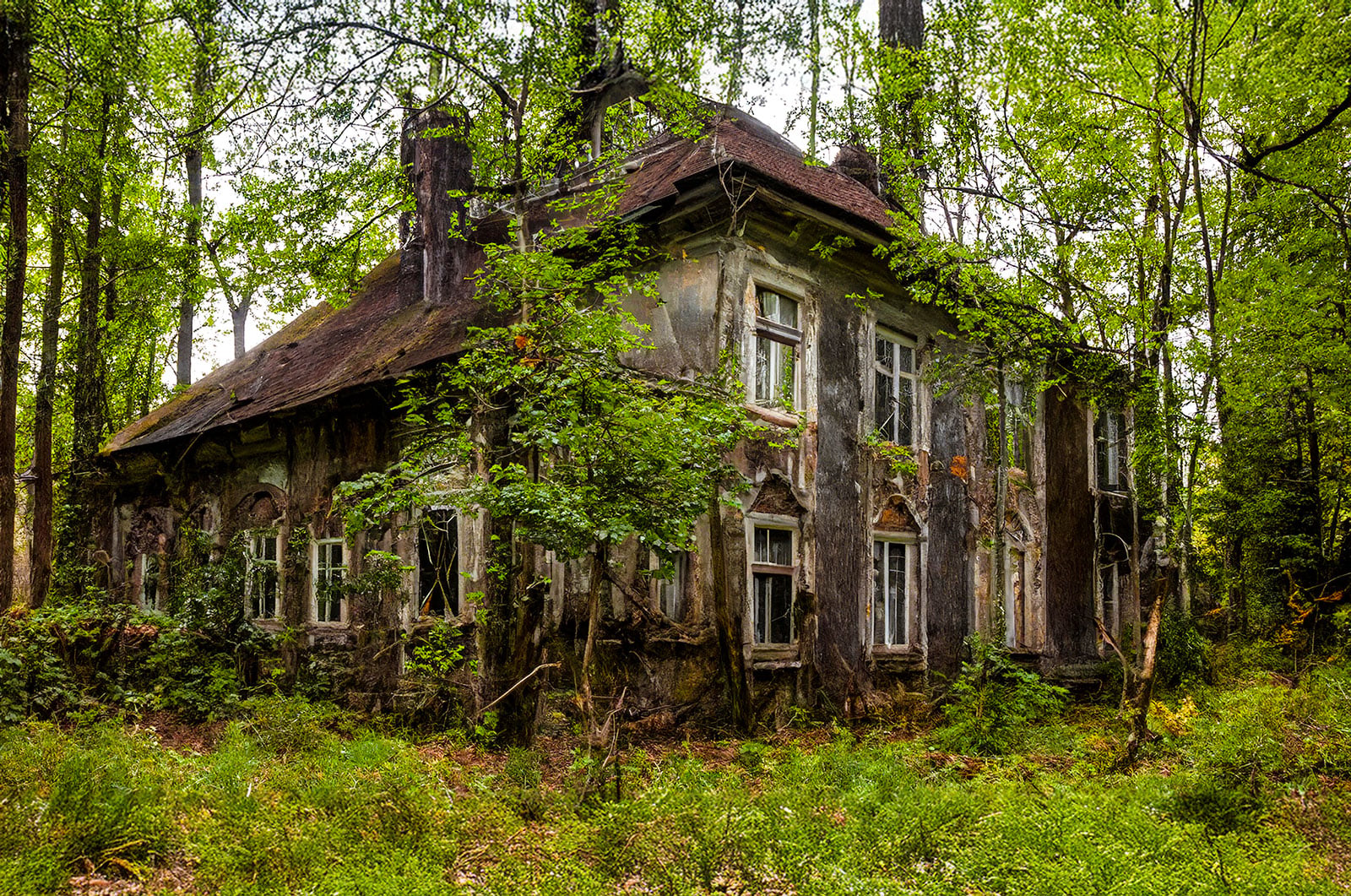 Large abandoned house in the forest