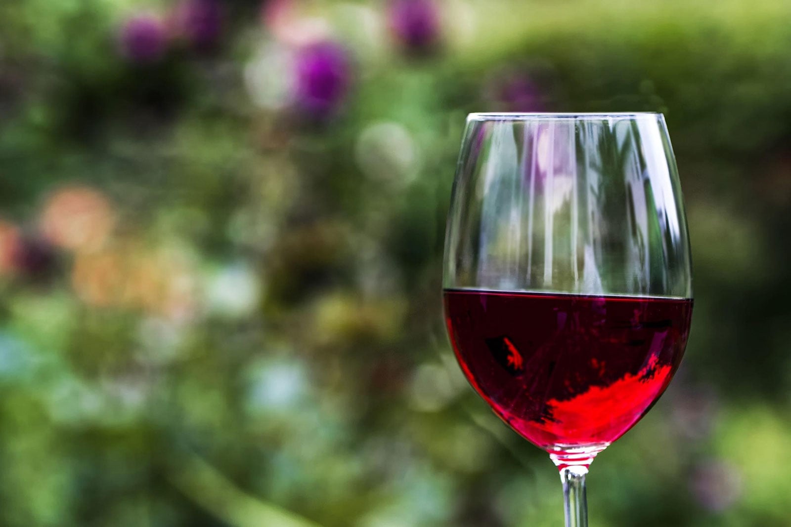 Glass of red wine outside