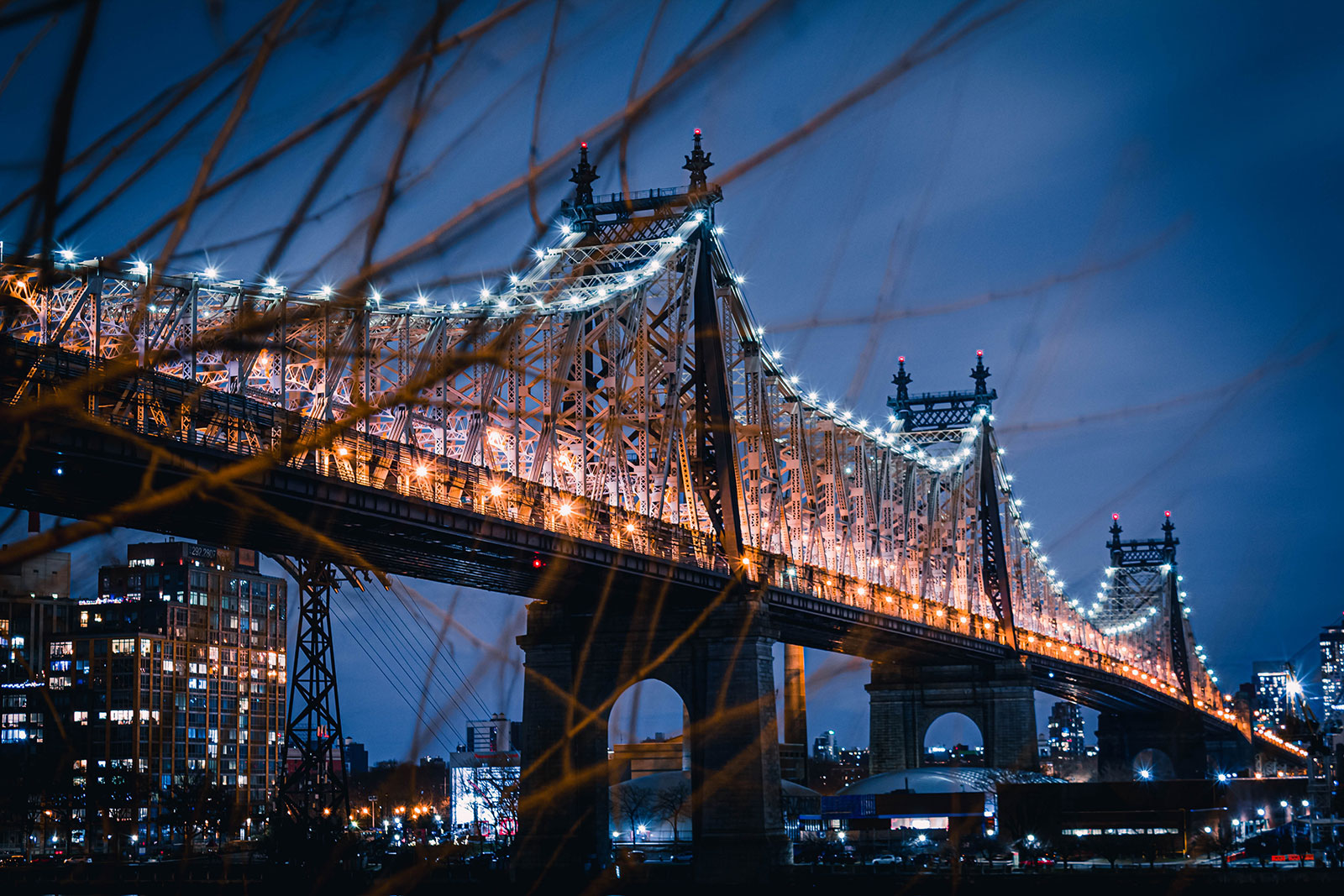 Lit bridge in Queens, New York