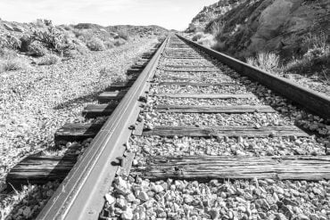 Railroad tracks, West Texas (black and white)