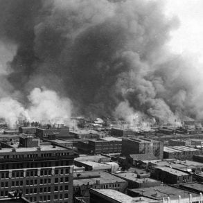 Greenwood District in Tulsa burning on June 1, 1921