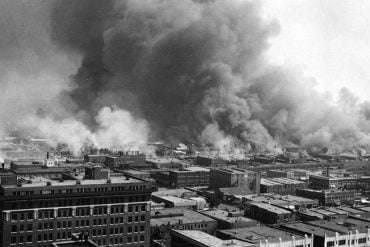 Greenwood District in Tulsa burning on June 1, 1921