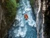 Aerial view of whitewater rafting in a gorge