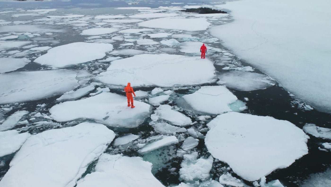 Scientists on floating ice